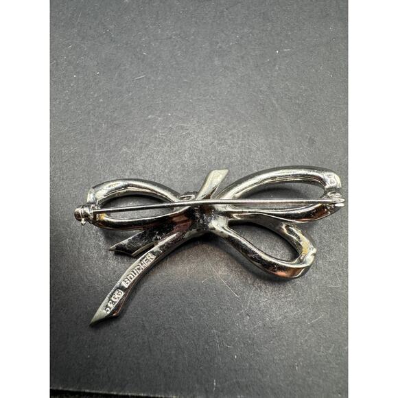 Vtg Marcel Boucher Bow Brooch Pin SIlver Tone Emerald Cut and Round Crystal 5266 - Picture 7 of 10